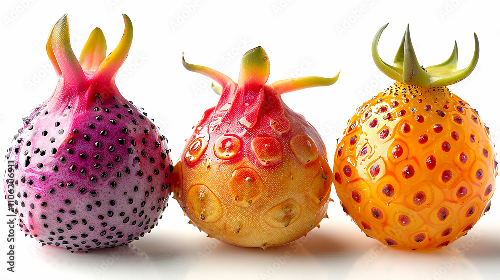 Exotic fruits display vibrant colors and unique textures in stunning arrangement Exotic fruits display vibrant colors and unique textures in stunning arrangement