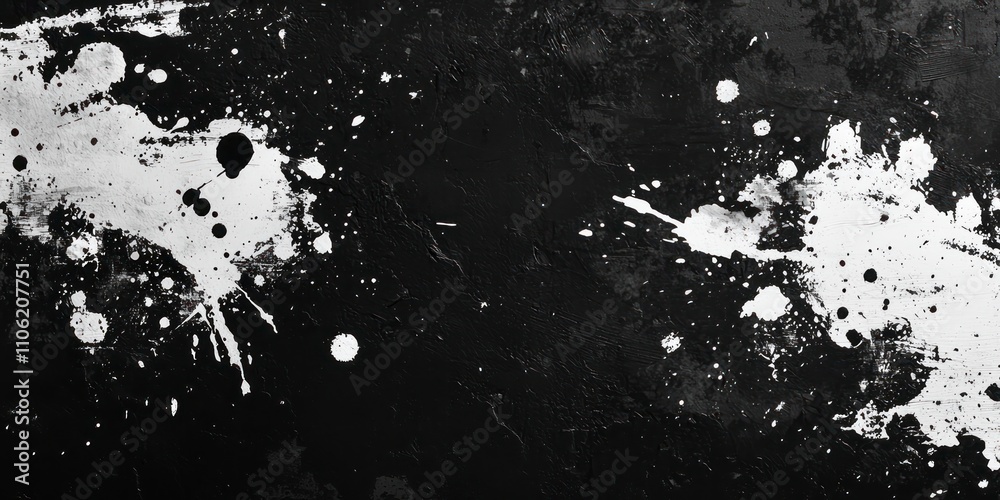 Black and white grunge texture with white paint splashes on a dark background Black and white grunge texture with white paint splashes on a dark background