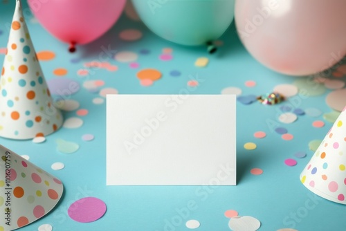 Celebration setup with colorful confetti and balloons for a joyful event
