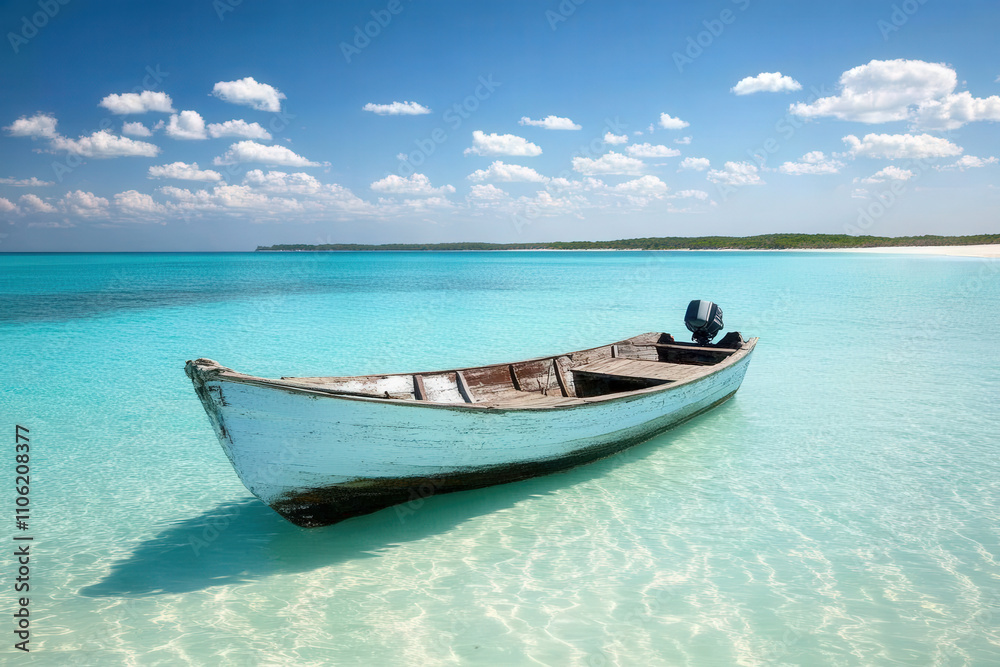 Aerial View of Boat in Crystal Clear Water Aerial View of Boat in Crystal Clear Water