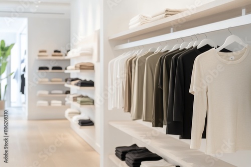 Trendy clothing display in a modern retail boutique during daylight hours