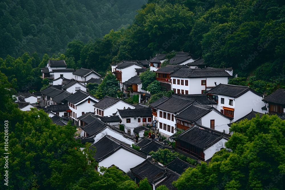 Old Chinese architecture featuring white walls and grey tiled roofs, showcasing traditional design with intricate details, curved eaves, and a serene, historic atmosphere Old Chinese architecture featuring white walls and grey tiled roofs, showcasing traditional design with intricate details, curved eaves, and a serene, historic atmosphere
