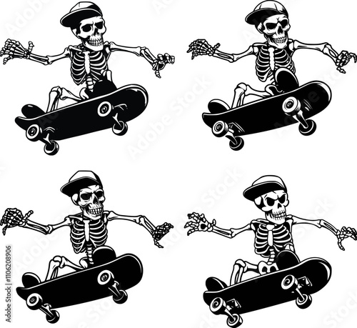 Skeleton Skateboarding, Death Skull Skateboard, Skeleton, Skater Skate Ride Tricks