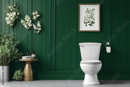 Modern bathroom design featuring green walls and minimalistic decor