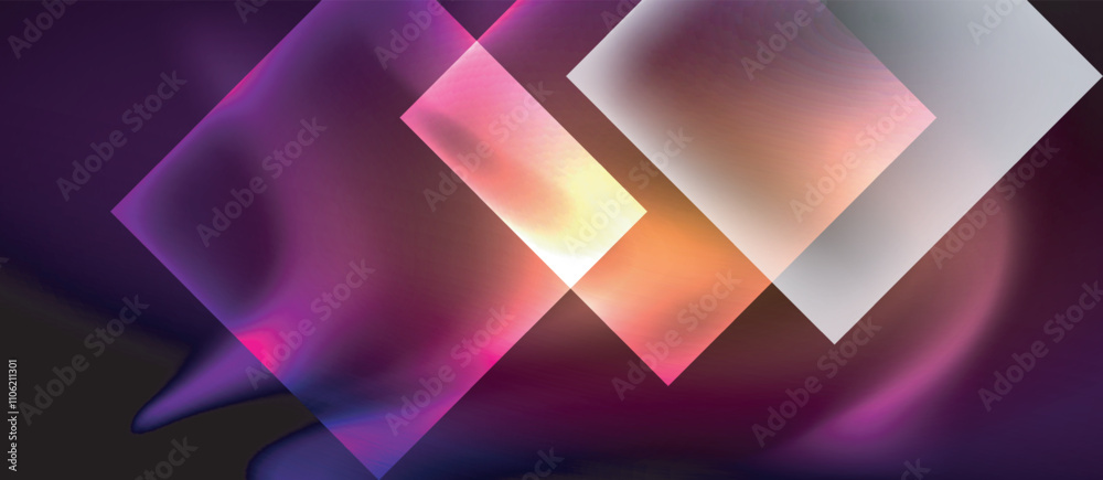Glass squares with neon shiny light abstract background Glass squares with neon shiny light abstract background