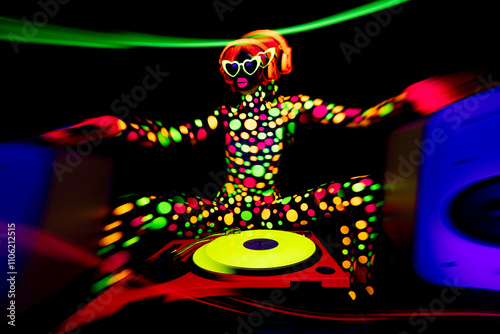 Female dancer in glow UV costume