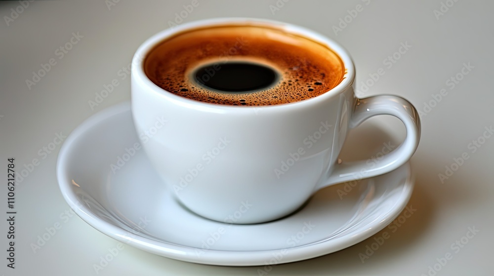 Steaming cup of coffee on a white saucer in natural light Steaming cup of coffee on a white saucer in natural light