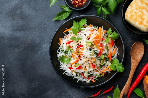 Colorful variety of fresh ingredients and dishes for a vibrant meal preparation