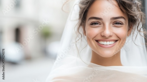 Free Download Smiling young woman in a bridal veil outdoors - GFXLoad