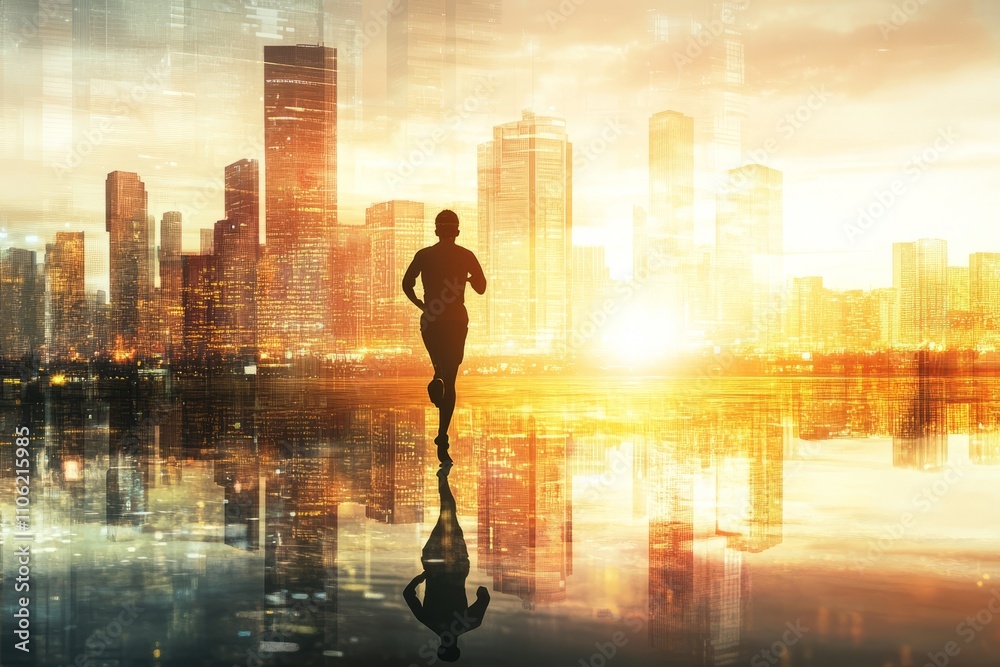 young man jogging in the city at sunset young man jogging in the city at sunset