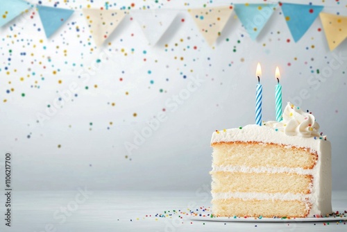 Celebrating a birthday with a delicious cake and colorful decorations at a festive gathering photo