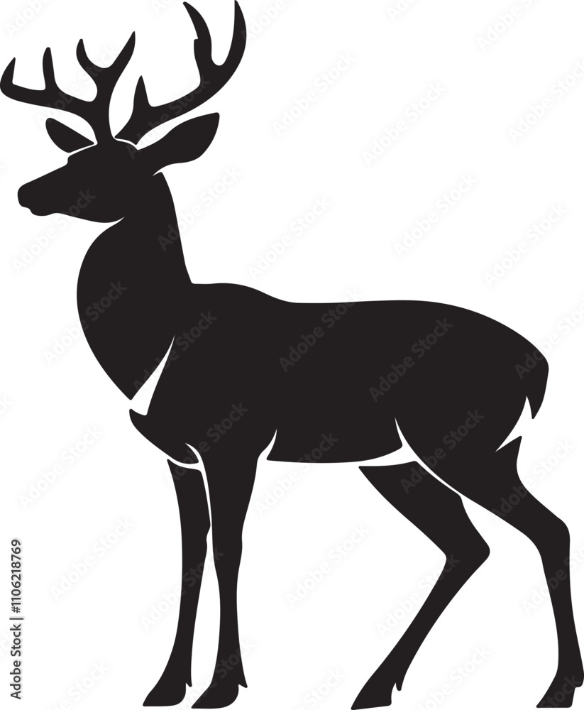 Fototapeta premium Black Silhouette Deer Illustration Isolated On White Background