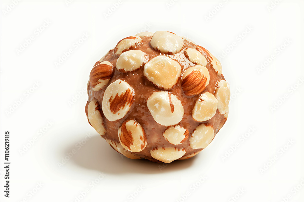 Unique spherical confection coated with chocolate and scattered with crunchy nut pieces ideal for dessert showcases and gourmet presentations. Unique spherical confection coated with chocolate and scattered with crunchy nut pieces ideal for dessert showcases and gourmet presentations.