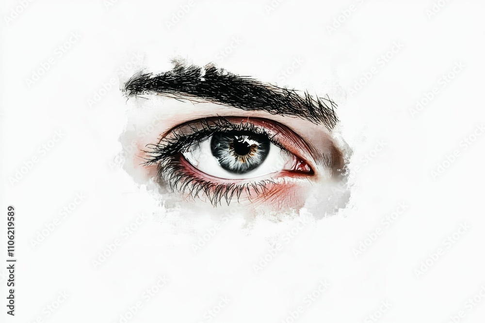 Fototapeta premium Close-up painted eye, gray iris, expressive gaze.