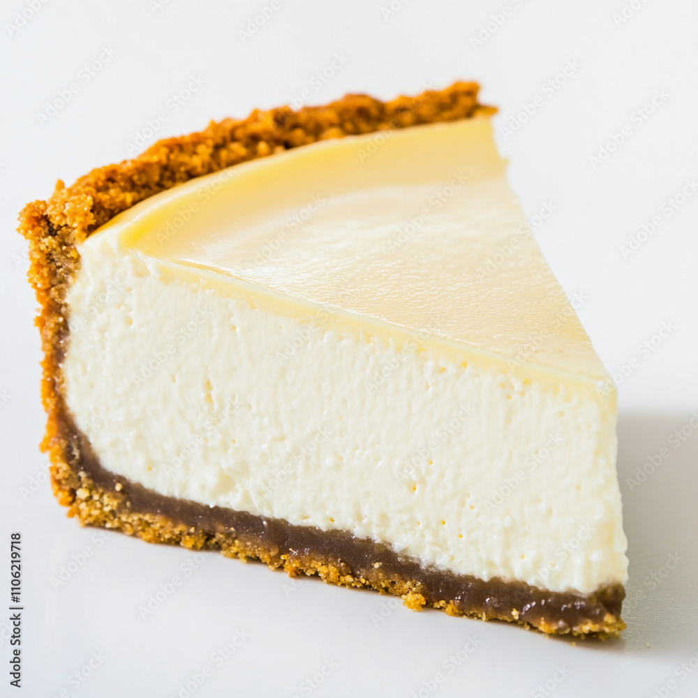 Creamy cheesecake with a graham cracker crust displayed Creamy cheesecake with a graham cracker crust displayed