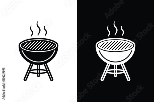 Grill BBQ vector icon design vector on White Background ,Vector Art Illustration on white background.