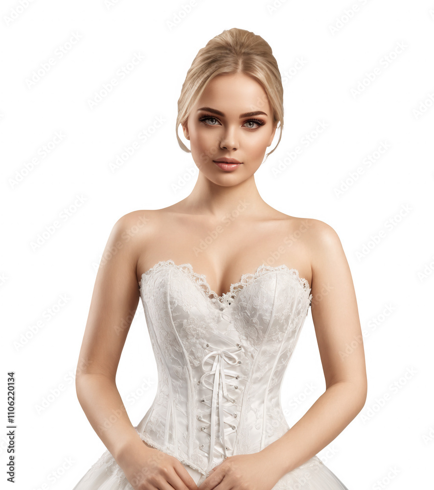 bridal corset made of fine tulle and floral lace, with soft boning for structure. The strapless neckline is framed bridal corset made of fine tulle and floral lace, with soft boning for structure. The strapless neckline is framed