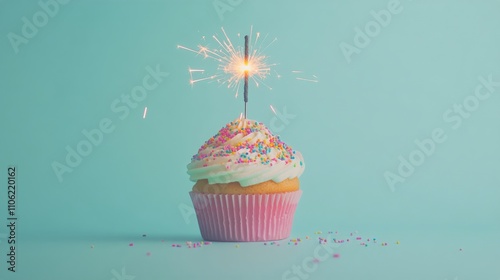 Colorful cupcake with sparkler celebration during festive occasion
