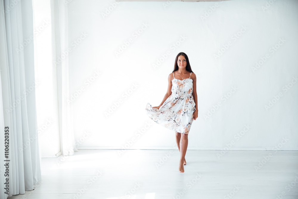 woman in summer dress on white background woman in summer dress on white background