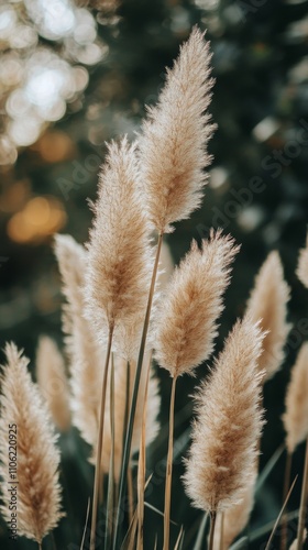 Golden pampas grass sways in the gentle breeze during a serene sunset