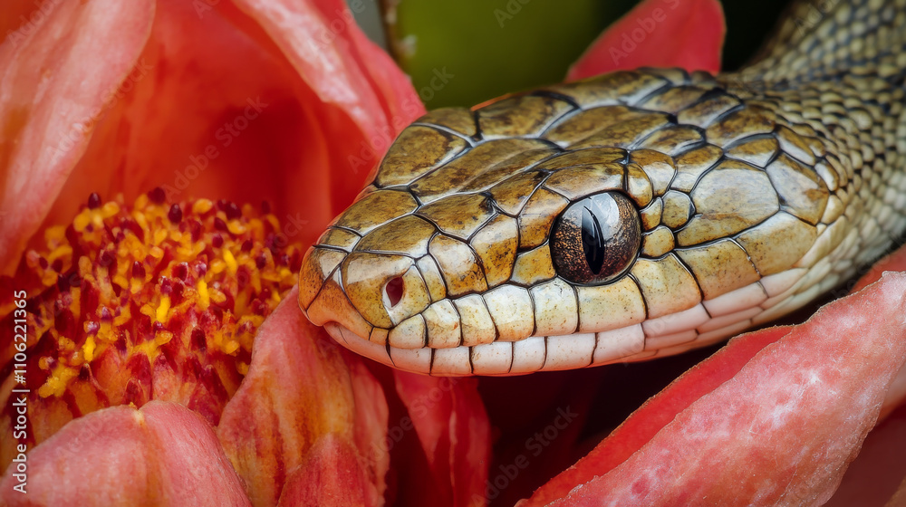 Obraz premium Snake and Flower: Symbiosis in Nature