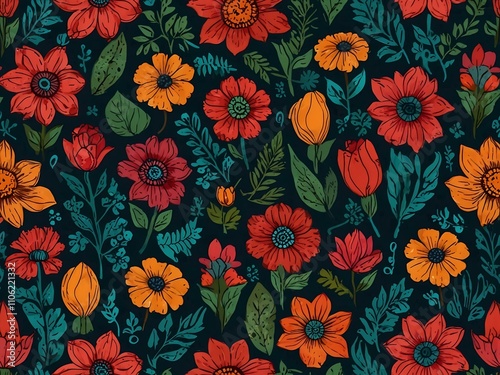 Wallpaper Mural Hand-drawn seamless floral pattern. Torontodigital.ca