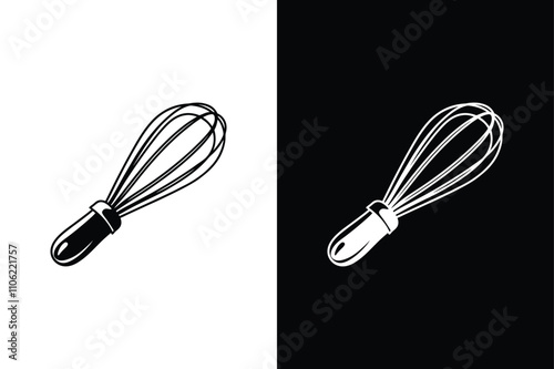 Balloon whisk for mixing and whisking flat White Vector Art Illustration on white background.