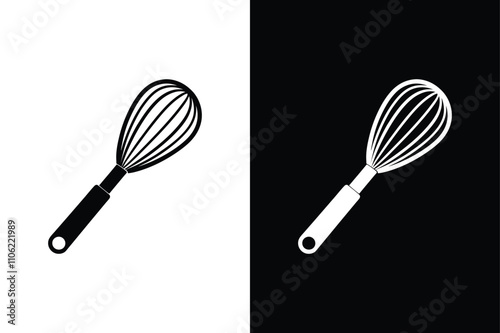 Balloon whisk for mixing and whisking flat White Vector Art Illustration on white background.