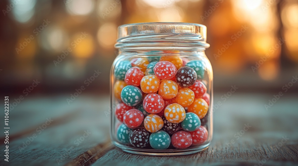 Colorful candy balls in a glass jar. Colorful candy balls in a glass jar.