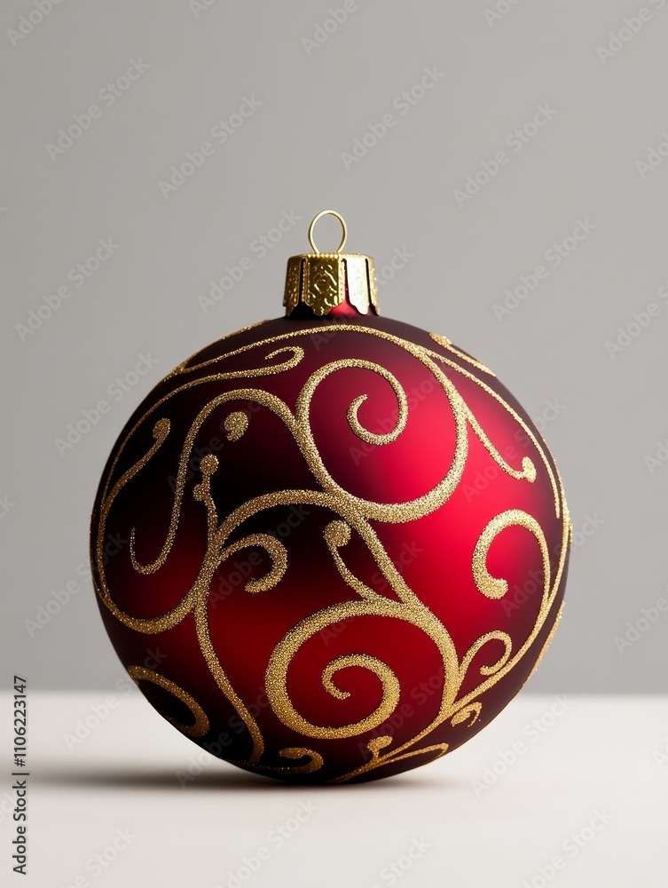 Elegant Red and Gold Christmas Ornament - Festive red glass Christmas ball ornament, adorned with gold swirling patterns, symbolizing holiday cheer, tradition, celebration, elegance, and winter. Elegant Red and Gold Christmas Ornament - Festive red glass Christmas ball ornament, adorned with gold swirling patterns, symbolizing holiday cheer, tradition, celebration, elegance, and winter.