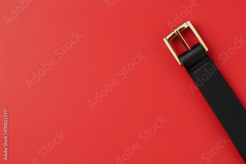 Black leather belt on a solid red background showcasing classic style and ele...