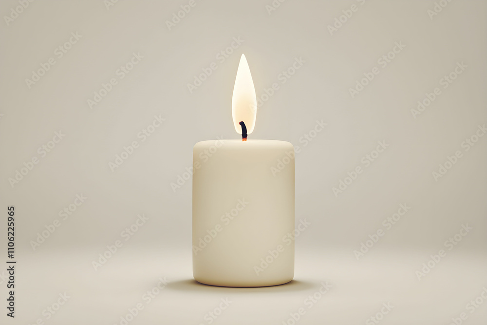 Simple Elegant White Candle with Soft Flame Burning on Neutral Background for Relaxation and Meditation Atmosphere Simple Elegant White Candle with Soft Flame Burning on Neutral Background for Relaxation and Meditation Atmosphere