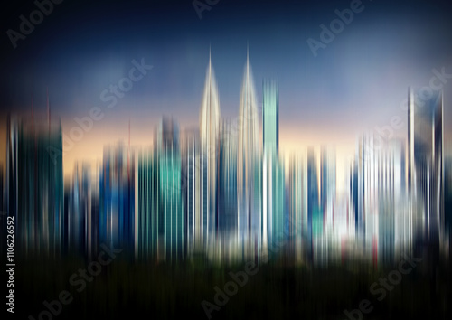 Kuala Lumpur downtown skyline, skyscrapers with ICM (intention camera movement). Beautiful abstract background, copy space. photo