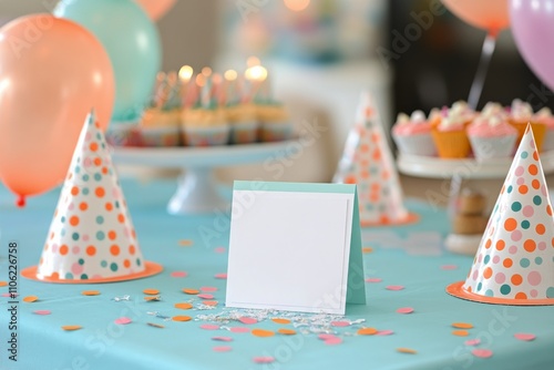 Celebration setup with colorful confetti and balloons for a joyful event