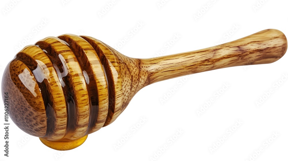 Honey dripping from a wooden honey dipper, isolated on a white background. Honey dripping from a wooden honey dipper, isolated on a white background.