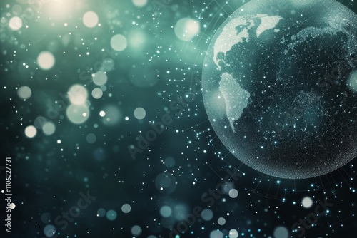 Exploration of a digital universe with glowing spheres and particles