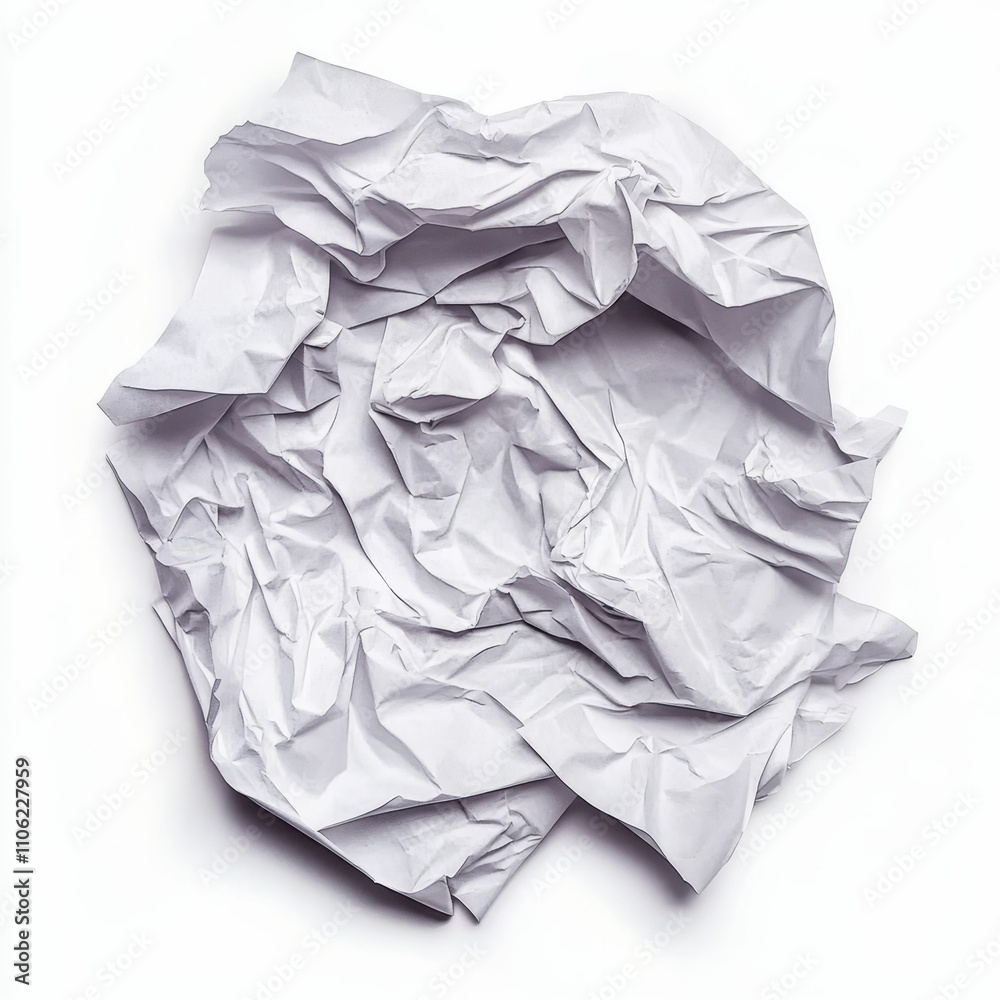 Crinkled white paper ball, textured surface. Crinkled white paper ball, textured surface.