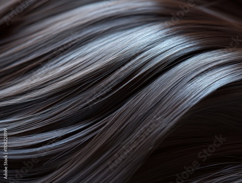 Luxurious Dark Brown Hair, Smooth Waves, Close-up