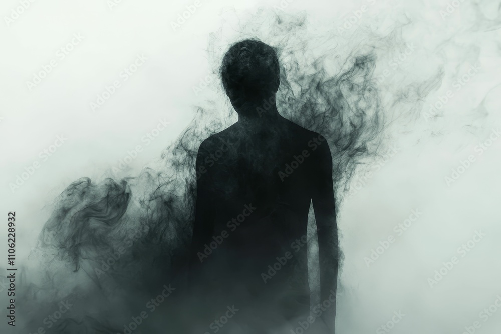 Fototapeta premium Dark figure obscured by swirling smoke.
