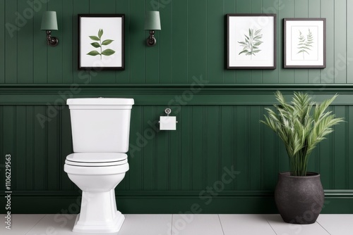 Modern bathroom design featuring green walls and minimalistic decor