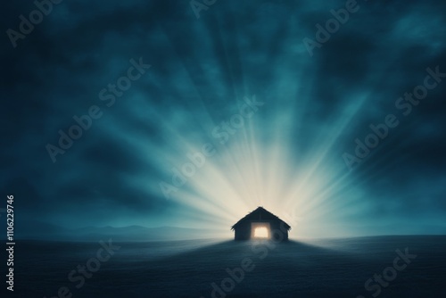 Stars illuminate a quiet hut under a vast night sky in a tranquil landscape