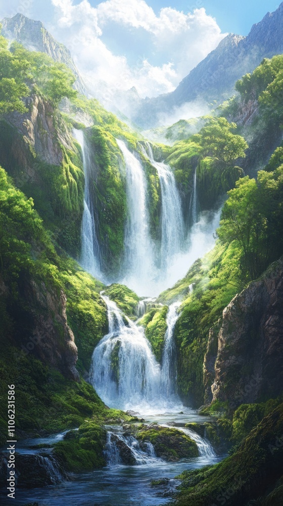 Fototapeta premium Serene Mountain Waterfall