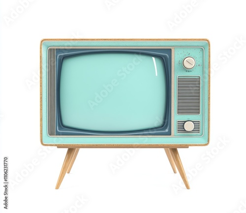 Imagine a vintage mint green television set with television hardware. photo