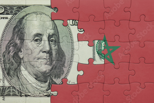 Wallpaper Mural puzzle with the national flag of morocco and the usa dollar money .finance concept Torontodigital.ca