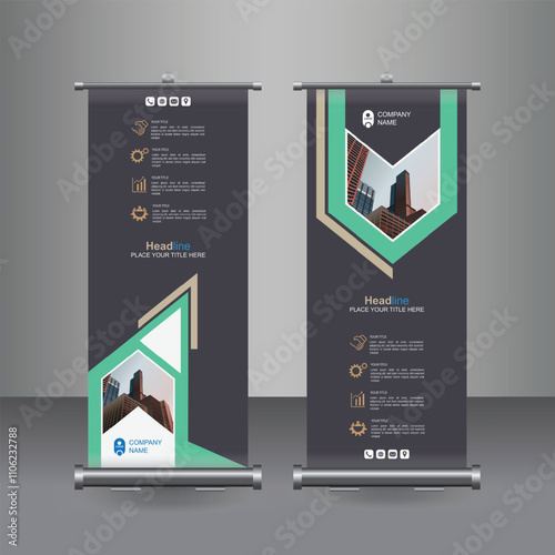 Vertical Business Roll Up  Banner Design, Signboard Advertising Brochure Flyer Template Vector X-banner and Street Business Flag of Convenience, Layout Background.

