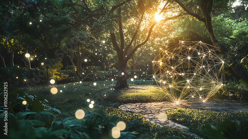 Quantum Entanglement Network Node in Serene Garden