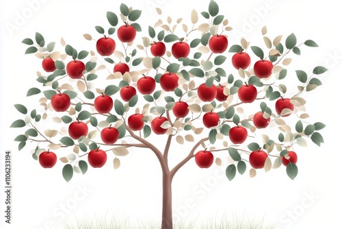 Bright red apples hanging on a tree branch in a lush orchard during late summer