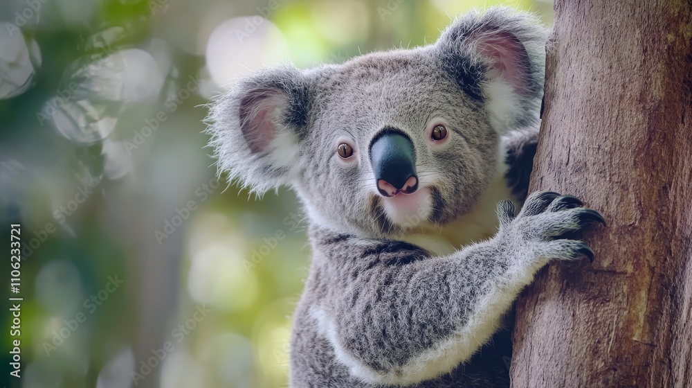 Closeup of a Koala in a Tree with a Blurred Background, Australian Wildlife, Koala Bear Closeup of a Koala in a Tree with a Blurred Background, Australian Wildlife, Koala Bear
