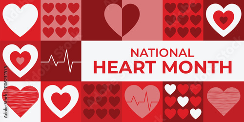 National Heart health Month Background Vector Illustration