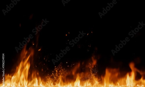 Dynamic flame evolution: intense fire progression with flickering ember sparks